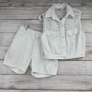 Vintage Opal Lorraine Wardy Jean Shorts and Vest Set Womens 28 Medium White